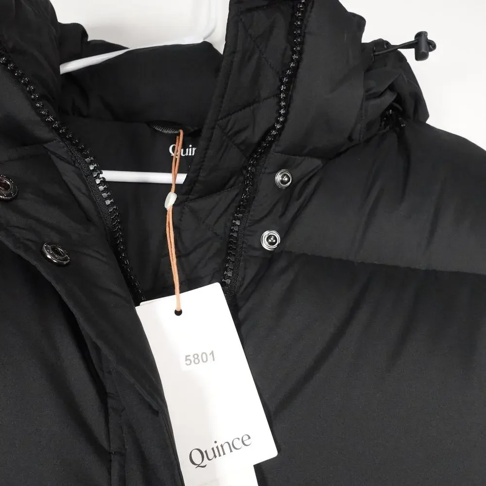 EUC Quince Women's Small Responsible Down Long Puffer Jacket Hooded Black Preppy